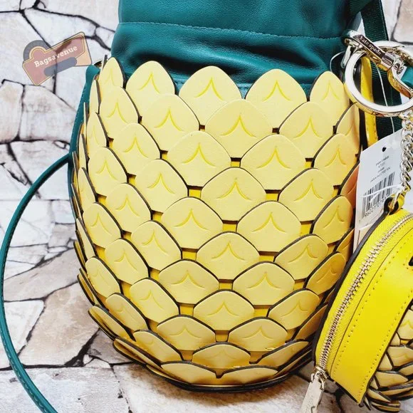 #bagsavenue pineapple bucket crossbody yellow novelty with coin purse Kate spade